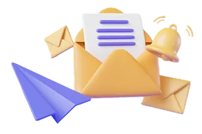 Envelope, notification bell, and paper plane